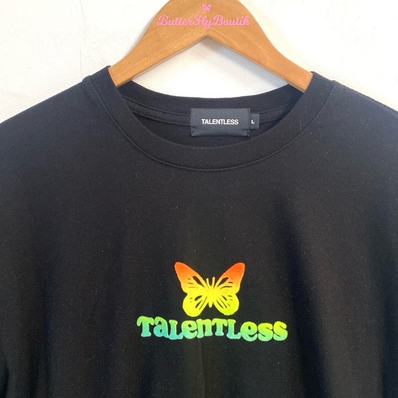 (A11) NEW TALENTLESS Black tee with Butterfly, Size Large, Unisex, NWOT - Picture 2 of 7